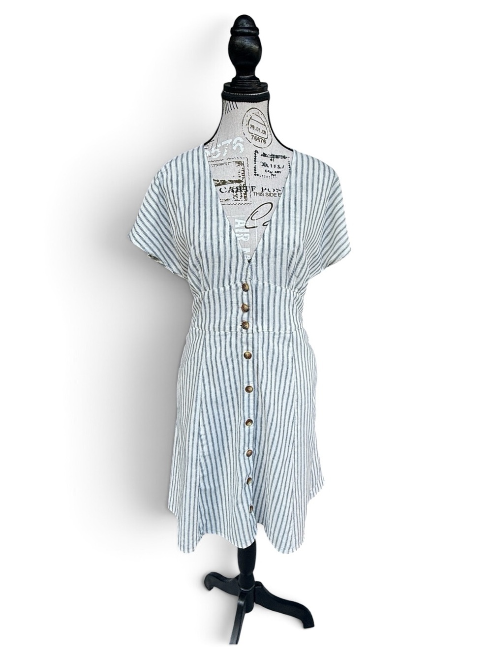 Marine Layer Camila Striped Dress • Cream/Navy Stripe • Size Medium